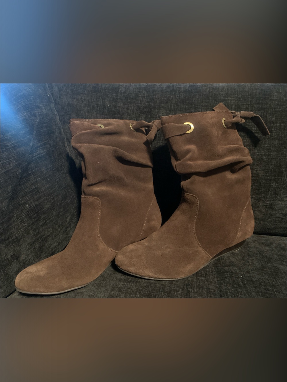 White Mountain Brown Suede Slouch Wedge Booties